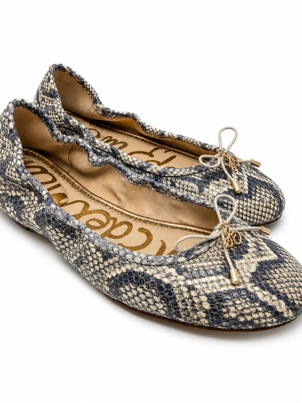 NEW Sam Edelman Gray Snake-Print Ballet Flats with Bow